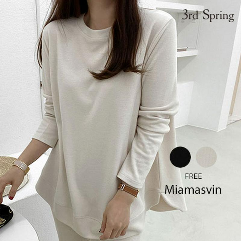 Miamasvin(ミアマスビン)裾リブ長袖Tシャツ【12/7up_wo】【メール便】韓国 韓国ファッション　トップス tシャツ 長袖 ラウンドヘム ゆったり 無地t ロンt レディース ファッション【5】