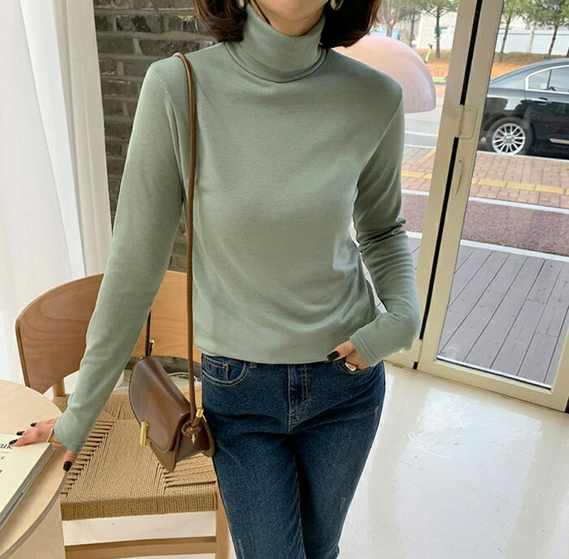 MAYBLUE(メイブルー)ソフト裏起毛タートルネックTシャツ【12/4up_go】タートルネック　トップス　長袖　ミント　ベーシック　シンプル【5】