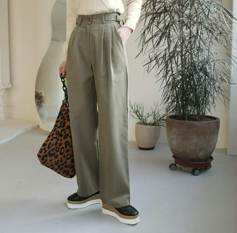 【只今10%OFF】サイドベルトパンツ・全4色・t65588 レディース 【pt】【パンツ ズボン ロングパンツ ベルト 単色 無地 シンプル ワイド タック 大人 カジュアル 秋 冬 韓国 ファッション】【ハイホリHIHOLLI】