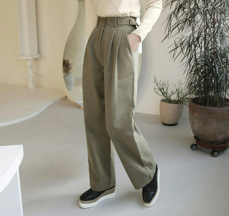 【只今10%OFF】サイドベルトパンツ・全4色・t65588 レディース 【pt】【パンツ ズボン ロングパンツ ベルト 単色 無地 シンプル ワイド タック 大人 カジュアル 秋 冬 韓国 ファッション】【ハイホリHIHOLLI】