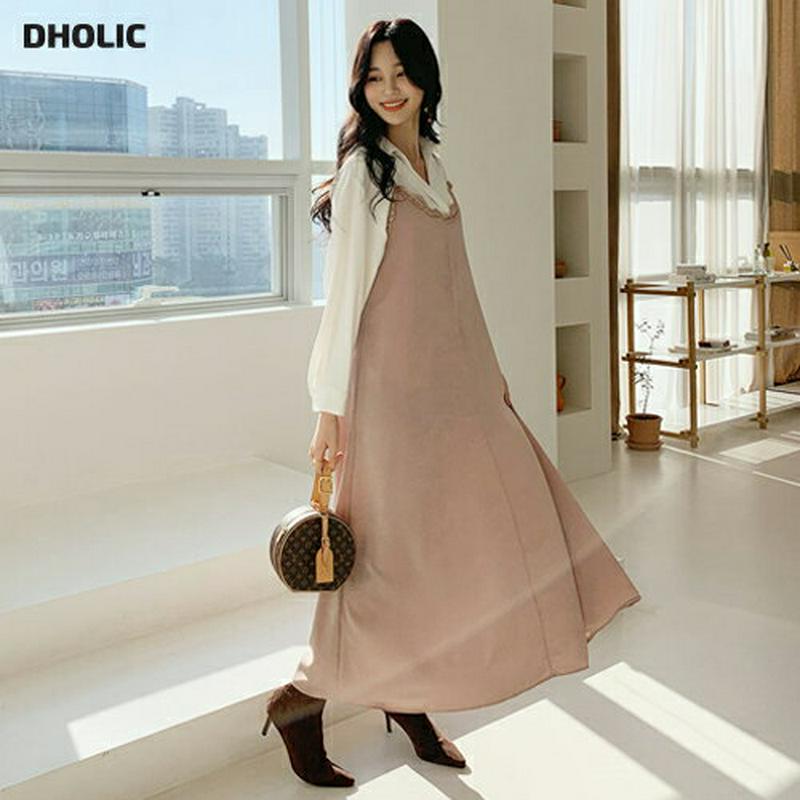 【只今10%OFF】レースシルキーワンピース・全3色・t62048 レディース 【ops】【韓国 ファッション ワンピース ロング マキシ フレア Aライン キャミソール ノースリーブ スリーブレス ルーズ ゆったり 体型カバー マタニティ 無地 光沢 カジュアル 秋 冬】