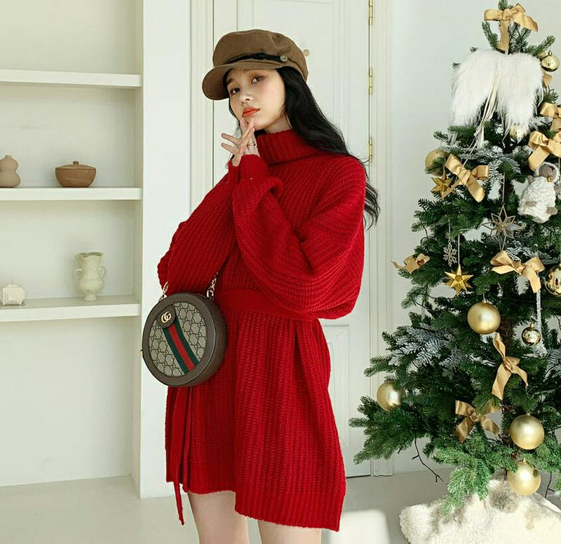 【只今10%OFF】ストラップ付ニットミニワンピース・全4色・t62046 レディース 【ops】【韓国 ファッション ワンピース ミニ ショート Hライン タートルネック ハイネック 長袖 ニット ローゲージ ざっくりニット ざっくり編み ルーズ ゆったり チュニック カジュアル 秋 冬】