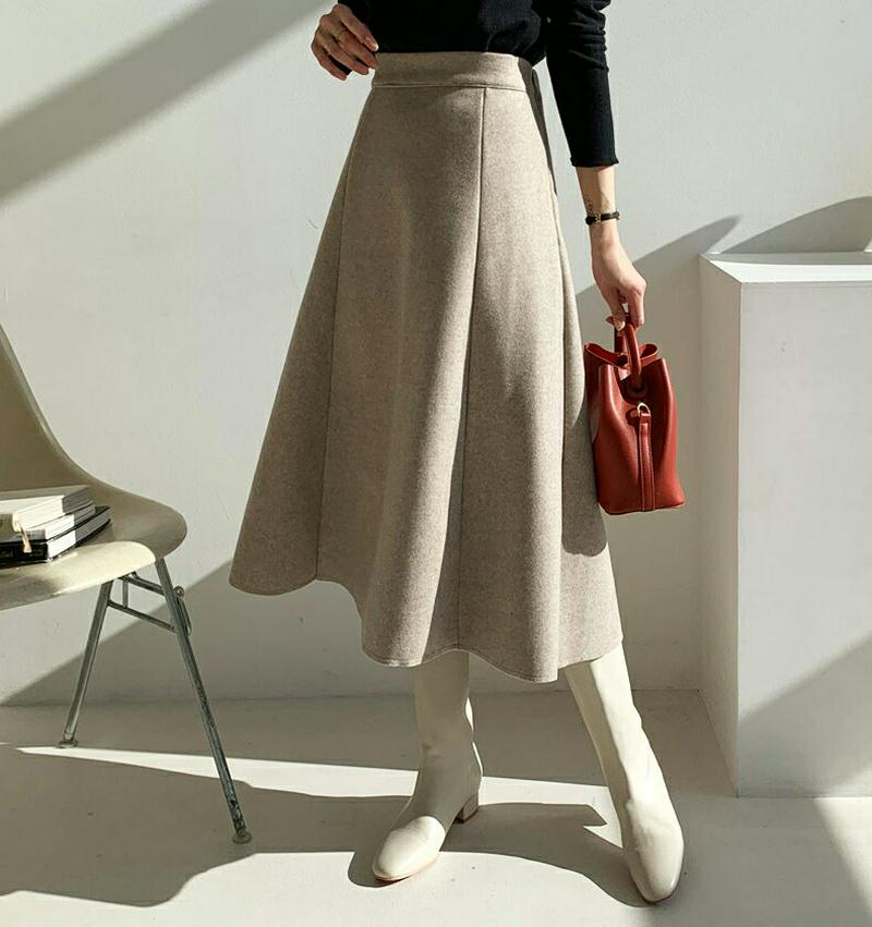 【只今10%OFF】ソフトフレアスカート・全2色・t62062 レディース 【sk】【韓国 ファッション ボトムス　スカート ロング フレア Aライン ミモレスカート 大人 上品 無地 カジュアル 秋 冬】