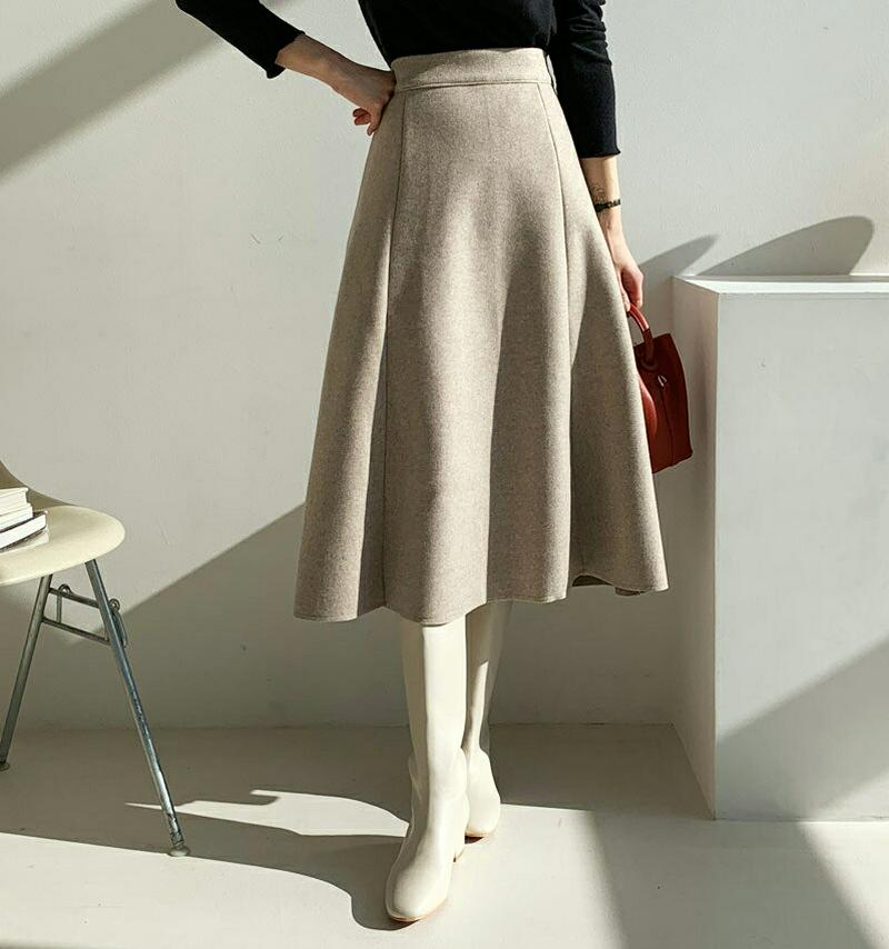 【只今10%OFF】ソフトフレアスカート・全2色・t62062 レディース 【sk】【韓国 ファッション ボトムス　スカート ロング フレア Aライン ミモレスカート 大人 上品 無地 カジュアル 秋 冬】