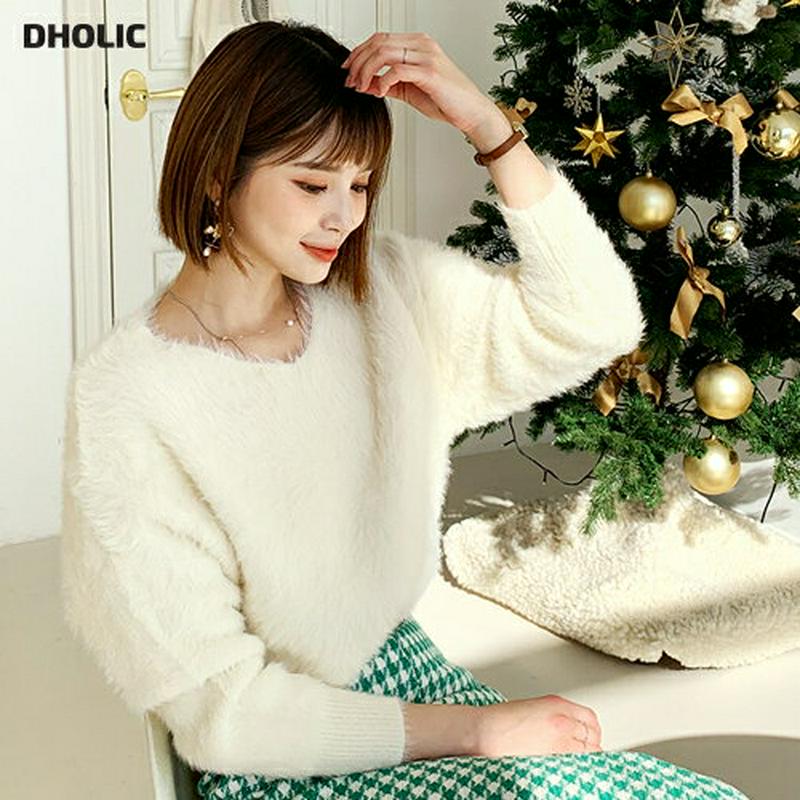 【只今10%OFF】ファータッチニット・全3色・t62042 レディース 【tops】【韓国 ファッション トップス ニット ラウンドネック 長袖 もふもふ もこもこ もっちり 毛糸 毛羽立ち シャギーニット ブークレ カジュアル 秋 冬】