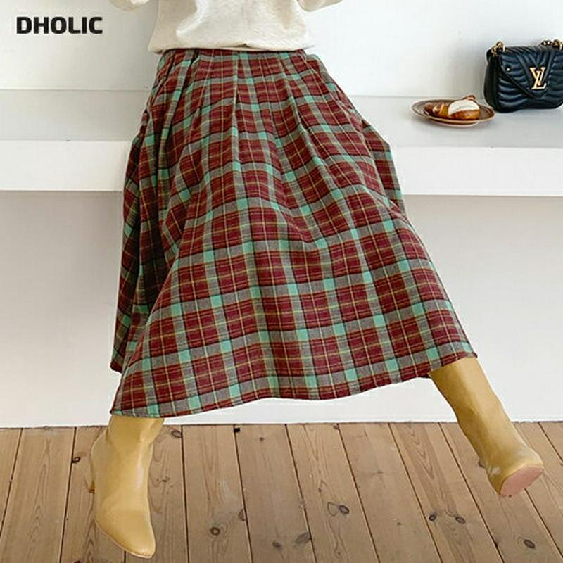 【只今10%OFF】チェックフレアスカート・全2色・b62063 レディース 【sk】【韓国 ファッション ボトムス　スカート ロング フレア Aライン プリーツ タータンチェック ビンテージ レトロ ガーリー カジュアル 秋 冬】