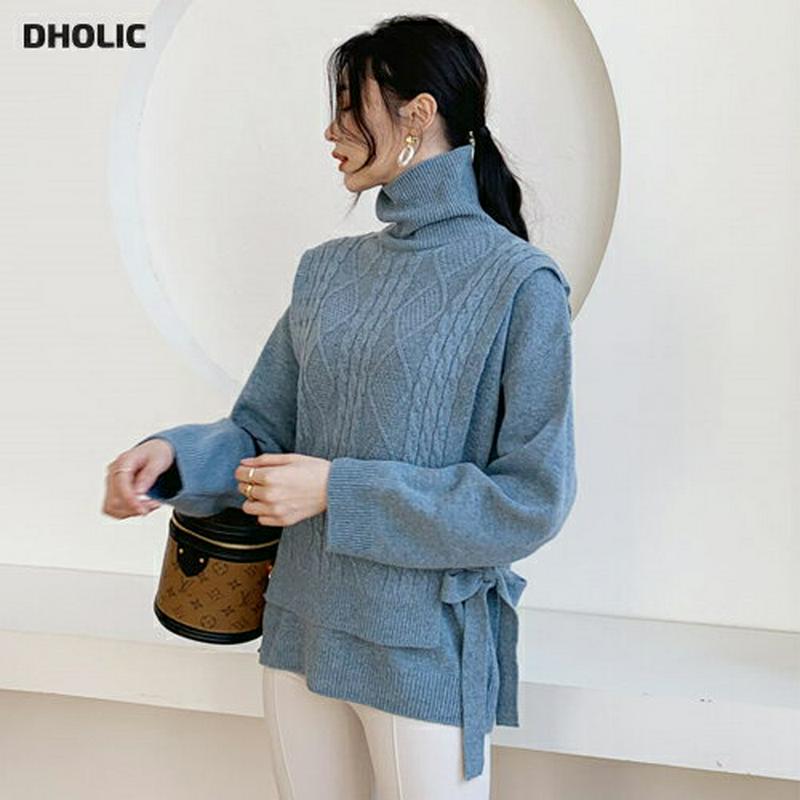 【只今10%OFF】レイヤード調ツイストニット・全4色・b62045 レディース 【tops】【韓国 ファッション トップス ニット タートルネック ハイネック 長袖 ツイストニット ケーブルニット ハイゲージ ルーズ ゆったり 体型カバー 無地 レイヤード風 カジュアル 秋 冬】