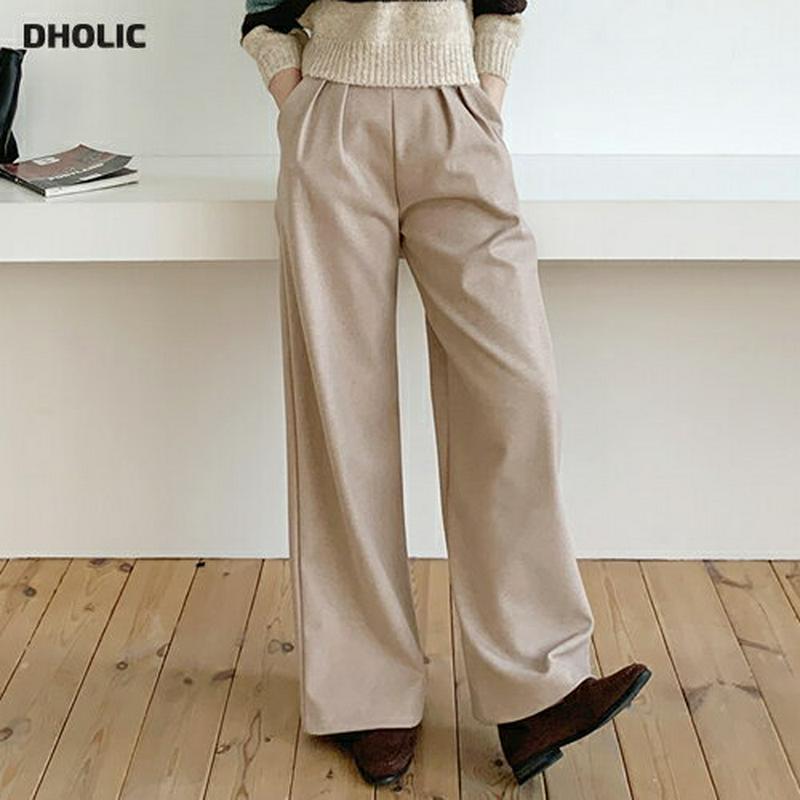 【只今10%OFF】ツータックパンツ・全2色・t62065 レディース 【pt】【韓国 ファッション ボトムス パンツ ロング フルレングス 10分丈 十分丈 ワイド ストレート ハイウエスト ウエストゴム 無地 カジュアル 秋 冬】