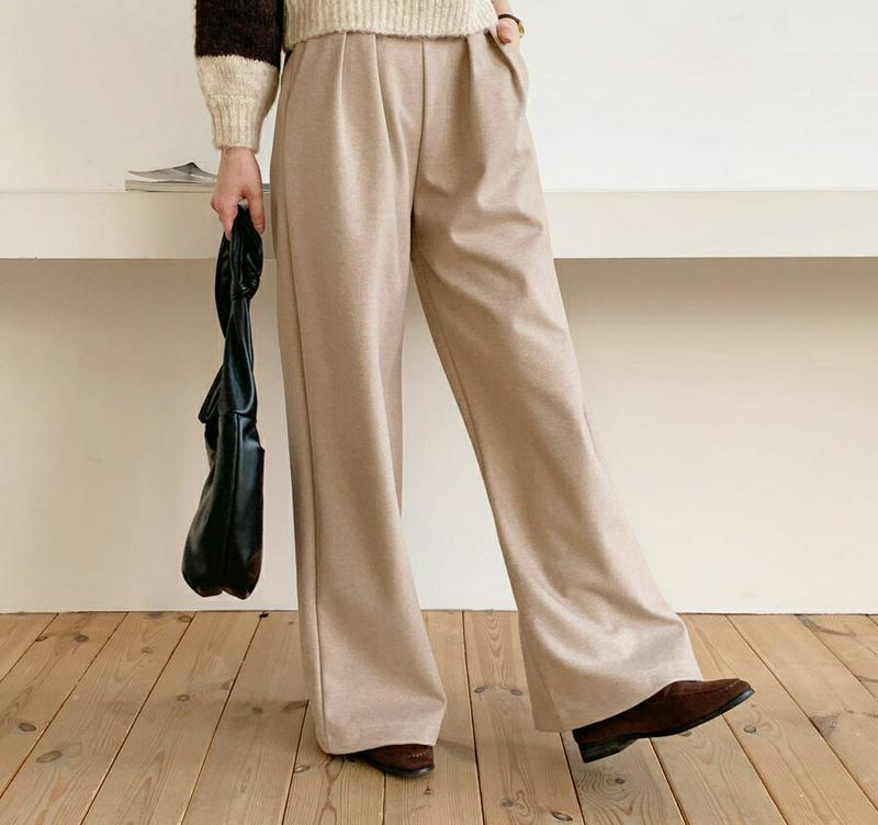 【只今10%OFF】ツータックパンツ・全2色・t62065 レディース 【pt】【韓国 ファッション ボトムス パンツ ロング フルレングス 10分丈 十分丈 ワイド ストレート ハイウエスト ウエストゴム 無地 カジュアル 秋 冬】