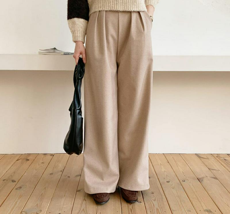 【只今10%OFF】ツータックパンツ・全2色・t62065 レディース 【pt】【韓国 ファッション ボトムス パンツ ロング フルレングス 10分丈 十分丈 ワイド ストレート ハイウエスト ウエストゴム 無地 カジュアル 秋 冬】