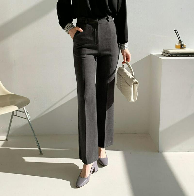 【只今10%OFF】ブーツカットスラックス・全3色・t62064 レディース 【pt】【韓国 ファッション ボトムス パンツ ロング フルレングス 10分丈 十分丈 セミブーツカット ハイウエスト スリム タイト 無地 オフィス 仕事 職場 フォーマル カジュアル 秋 冬】