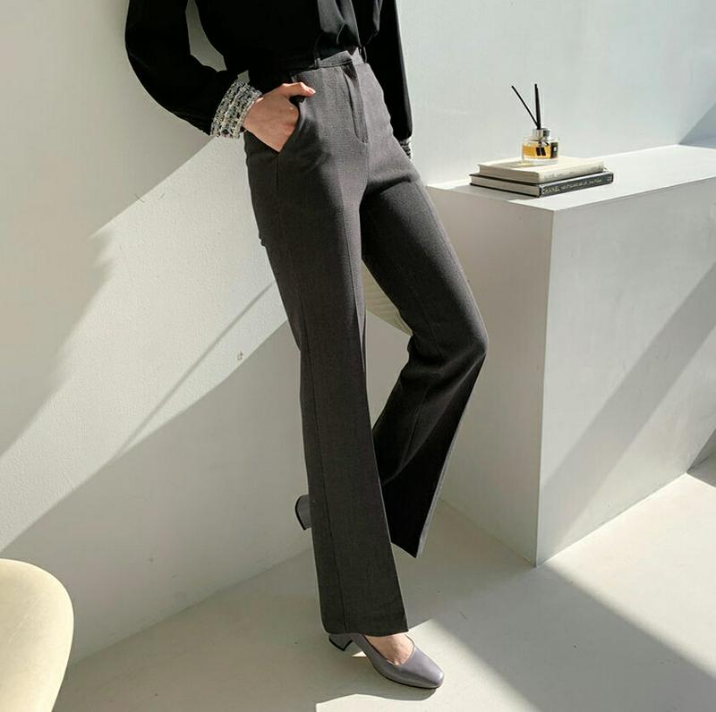 【只今10%OFF】ブーツカットスラックス・全3色・t62064 レディース 【pt】【韓国 ファッション ボトムス パンツ ロング フルレングス 10分丈 十分丈 セミブーツカット ハイウエスト スリム タイト 無地 オフィス 仕事 職場 フォーマル カジュアル 秋 冬】