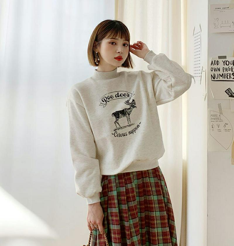裏起毛プリントスウェット・全4色・b62035 レディース 【tops】【韓国 ファッション トップス スウェット トレーナー Tシャツ カットソー ラウンドネック 長袖 ルーズ ゆったり オーバーサイズ ロゴ イラスト レタリング可愛い カーリー カジュアル 秋 冬】
