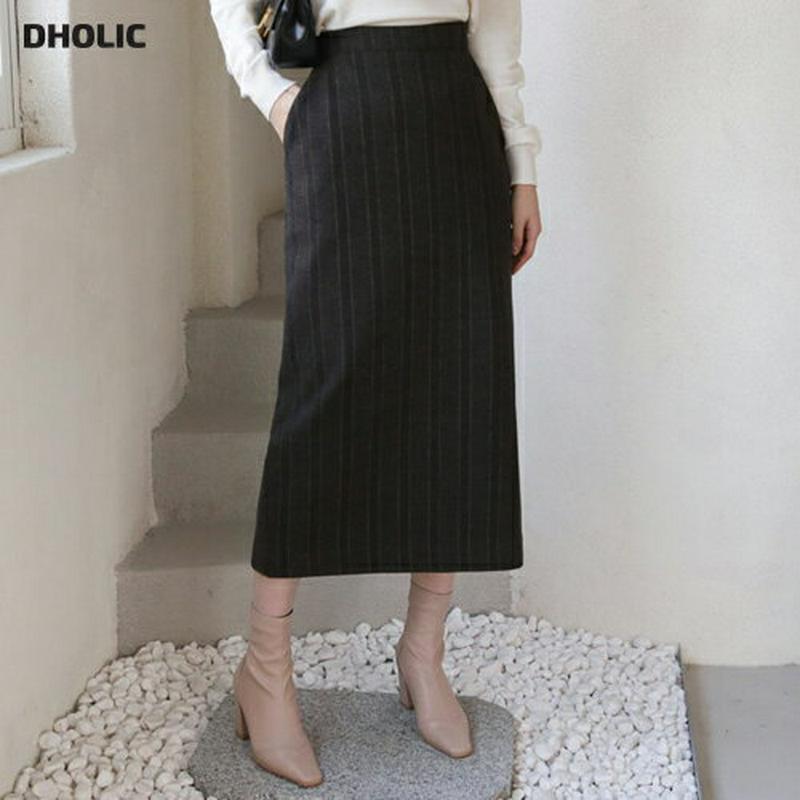 【只今10%OFF】ストライプスリットスカート・全2色・t65583 レディース 【sk】【スカート ロング ロングスカート ストライプ柄 スリット 大人 シック Hライン 秋 冬 韓国 ファッション】【ハイホリHIHOLLI】