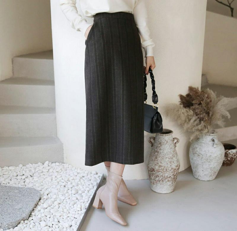 【只今10%OFF】ストライプスリットスカート・全2色・t65583 レディース 【sk】【スカート ロング ロングスカート ストライプ柄 スリット 大人 シック Hライン 秋 冬 韓国 ファッション】【ハイホリHIHOLLI】