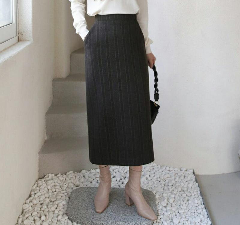 【只今10%OFF】ストライプスリットスカート・全2色・t65583 レディース 【sk】【スカート ロング ロングスカート ストライプ柄 スリット 大人 シック Hライン 秋 冬 韓国 ファッション】【ハイホリHIHOLLI】