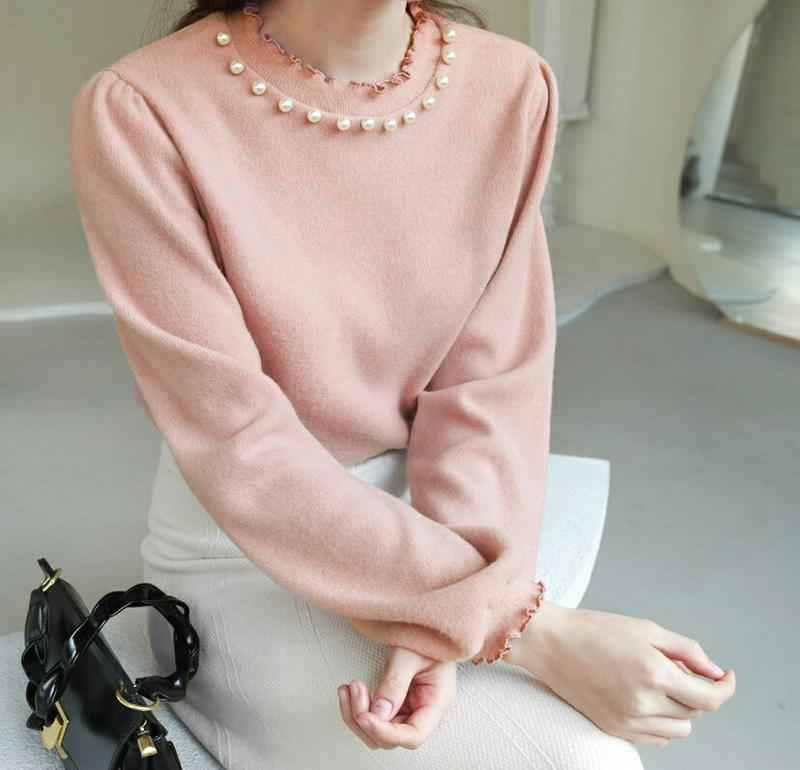 【只今10%OFF】パールソフトニット・全4色・t65625 レディース 【tops】【トップス ニット ニットトップス 長袖 パール 襟コンシャス 上品 フェミニン きれいめ ウェーブ 秋 冬 韓国 ファッション】【ハイホリHIHOLLI】