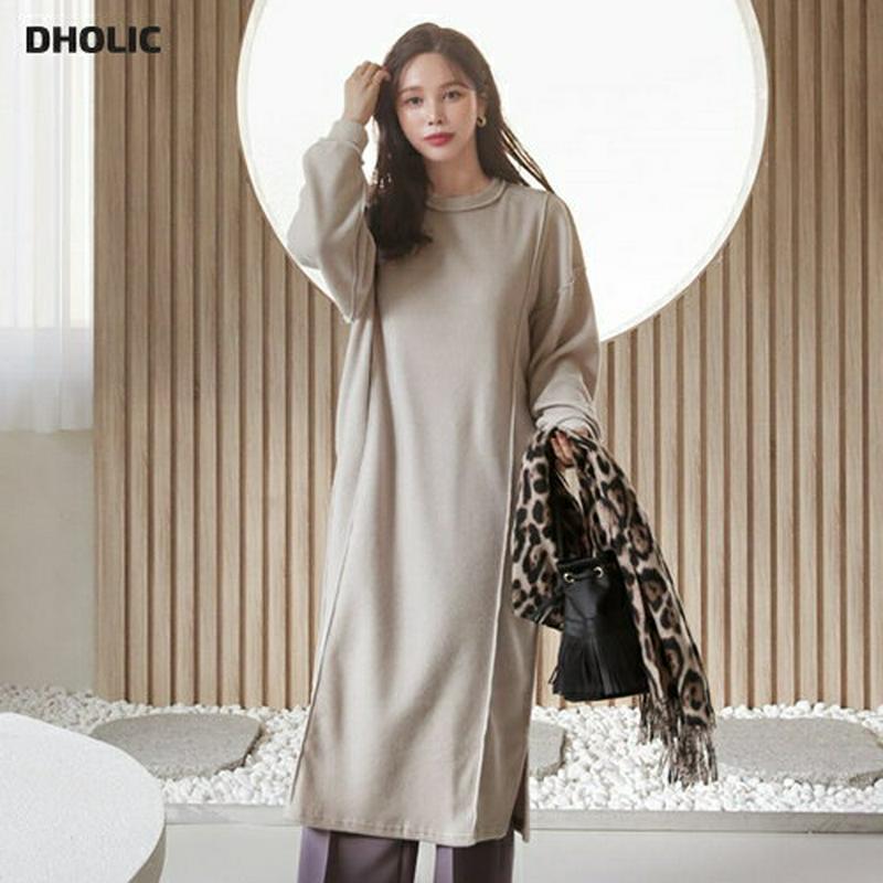 【只今10%OFF】起毛ステッチワンピース・全3色・b65619 レディース 【ops】【ワンピース ロング ロングワンピース 長袖 起毛 柔らかい 単色 無地 シンプル カジュアル ラフ 秋 冬 韓国 ファッション】【ハイホリHIHOLLI】