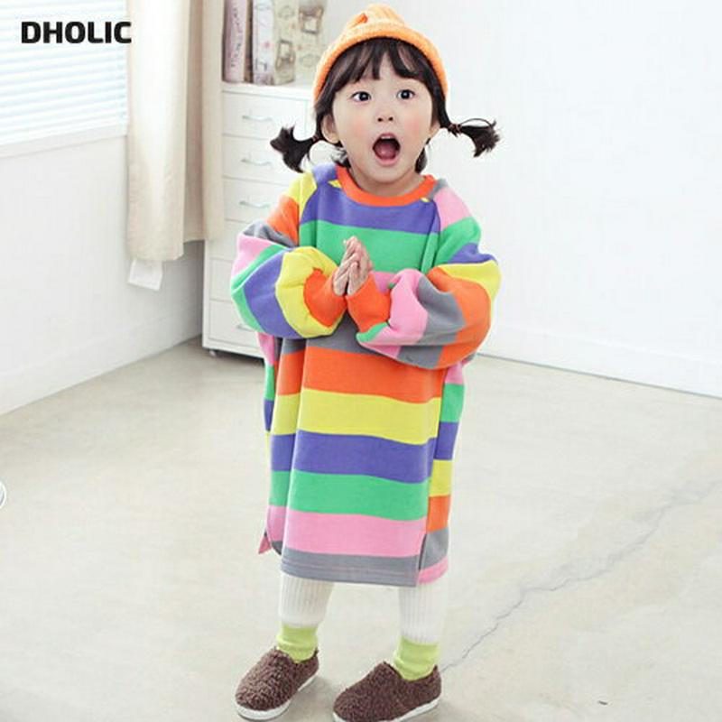 両起毛カラフルスウェットワンピース・p009926 キッズ【3~8才】【ops】【ワンピース ロング ロングワンピース 長袖 レインボー カラフル ボーダー柄 スウェット 起毛 裏起毛 両起毛 女の子 冬 韓国 韓国子供服 子供 こども 子供服 こども服】【KIDS】