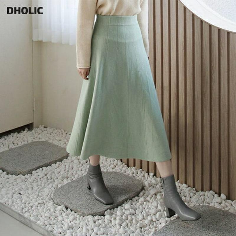 【只今10%OFF】Aラインニットスカート・全4色・b65623 レディース 【sk】【スカート ロング ロングスカート ニット ニットスカート Aライン 単色 無地 シンプル ウエストゴム パステル 秋 冬 韓国 ファッション】【ハイホリHIHOLLI】