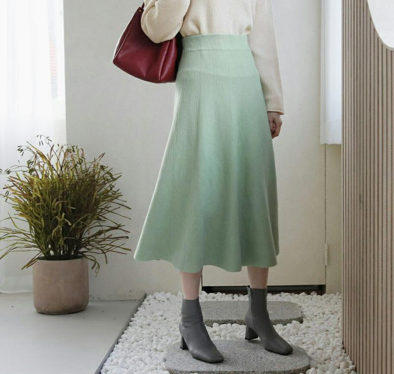 【只今10%OFF】Aラインニットスカート・全4色・b65623 レディース 【sk】【スカート ロング ロングスカート ニット ニットスカート Aライン 単色 無地 シンプル ウエストゴム パステル 秋 冬 韓国 ファッション】【ハイホリHIHOLLI】