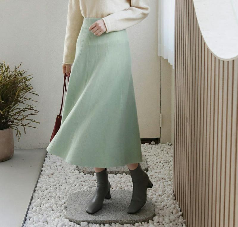 【只今10%OFF】Aラインニットスカート・全4色・b65623 レディース 【sk】【スカート ロング ロングスカート ニット ニットスカート Aライン 単色 無地 シンプル ウエストゴム パステル 秋 冬 韓国 ファッション】【ハイホリHIHOLLI】