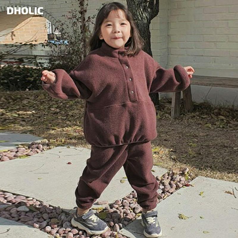 【キッズ30%OFF】フロントボタンフリーススウェット上下SET(junior)・u09710 キッズ【9~17才】【set】【セットアップ setup トップス スウェット トレーナー 長袖 パンツ ズボン 単色 無地 女の子 男の子 秋 冬 韓国 韓国子供服 子供 こども 子供服 こども服】【KIDS】