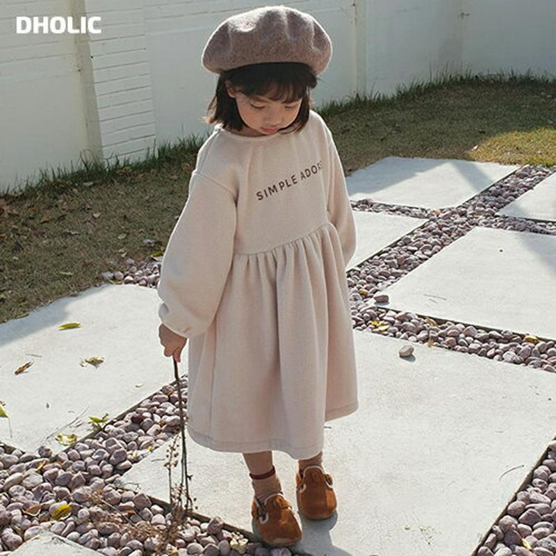 シンプルロゴソフトワンピース(junior)・u09727 キッズ【9~17才】【ops】【ワンピース ロング ロングワンピース 長袖 ロゴ カジュアル シンプル ソフト 女の子 秋 冬 韓国 韓国子供服 子供 こども 子供服 こども服】【KIDS】