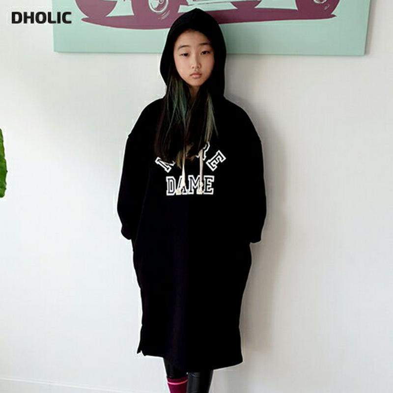 【キッズ30%OFF】裏起毛ロゴロングフードワンピース(junior)・u09674 キッズ【9~17才】【ops】【ワンピース ミディ丈 ミディワンピース 長袖 フード ロゴ 裏起毛 カジュアル ラフ 女の子 男の子 冬 韓国 韓国子供服 子供 こども 子供服 こども服】【KIDS】