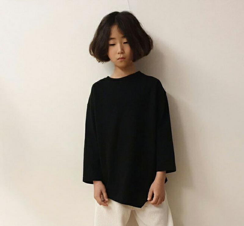 アンバランスTシャツ(junior)・u09692 キッズ【9~17才】【tops】【トップス Tシャツ 長袖 ロンT アンバランス 単色 無地 シンプル 無地T カジュアル ラフ 女の子 男の子 秋 冬 韓国 韓国子供服 子供 こども 子供服 こども服】【KIDS】