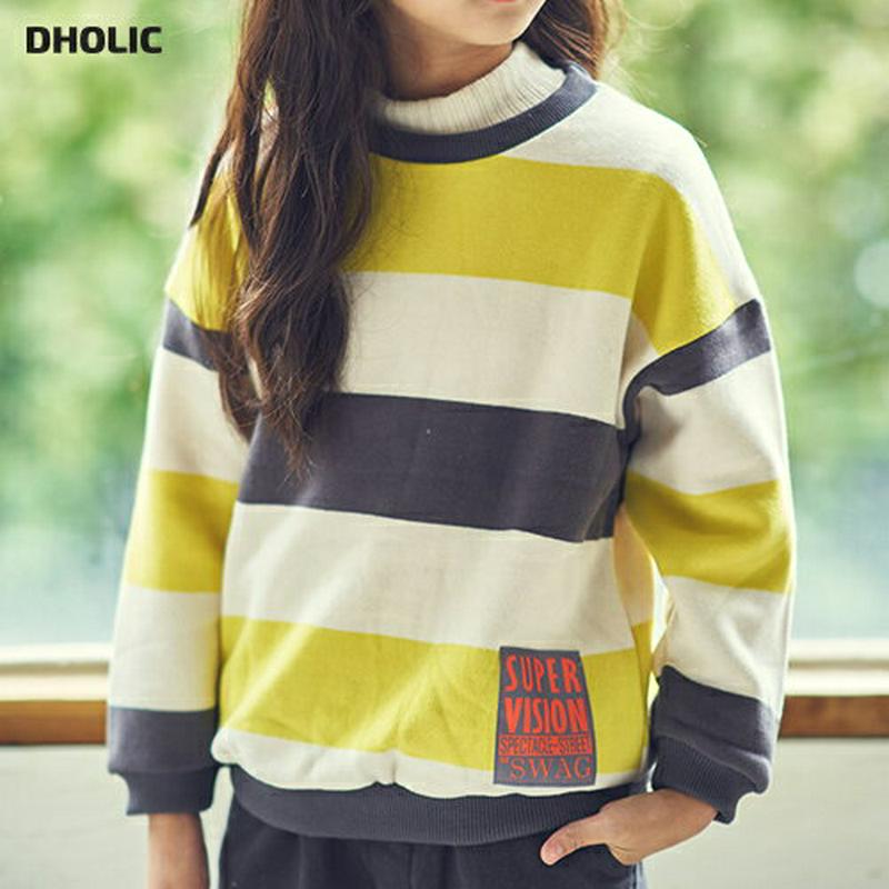【キッズ30%OFF】両起毛ボーダースウェット・u09694 キッズ【9~17才】【tops】【トップス スウェット トレーナー 長袖 ボーダー柄 ワイドボーダー マルチ 裏起毛 起毛 両起毛 カジュアル 女の子 男の子 冬 韓国 韓国子供服 子供 こども 子供服 こども服】【KIDS】