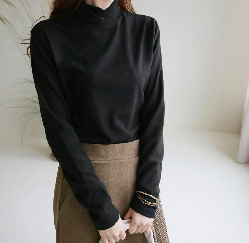 【只今10%OFF】起毛ハーフネックTシャツ・全4色・b65408 レディース 【tops】【トップス Tシャツ 長袖 ロンT 単色 無地 シンプル ハーフネック 起毛 大人 カジュアル 起毛 秋 冬 韓国 ファッション】【ハイホリHIHOLLI】