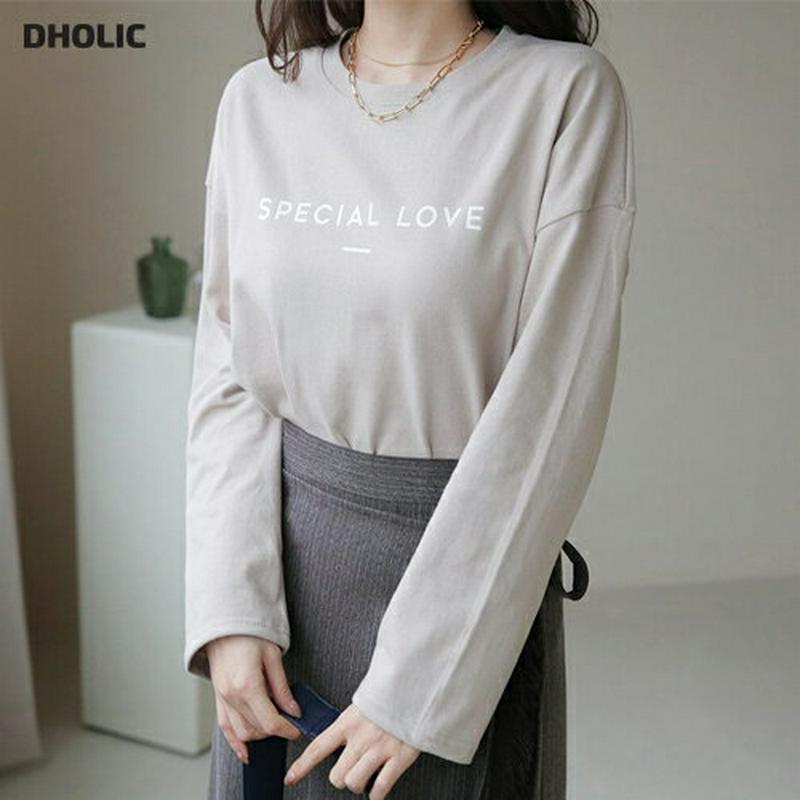【只今10%OFF】レタリングルーズTシャツ・全3色・t65449 レディース 【tops】【トップス Tシャツ 長袖 ロンT ロゴ ロゴT シンプル カジュアル レタリング ルーズ 春 秋 冬 韓国 ファッション】【ハイホリHIHOLLI】