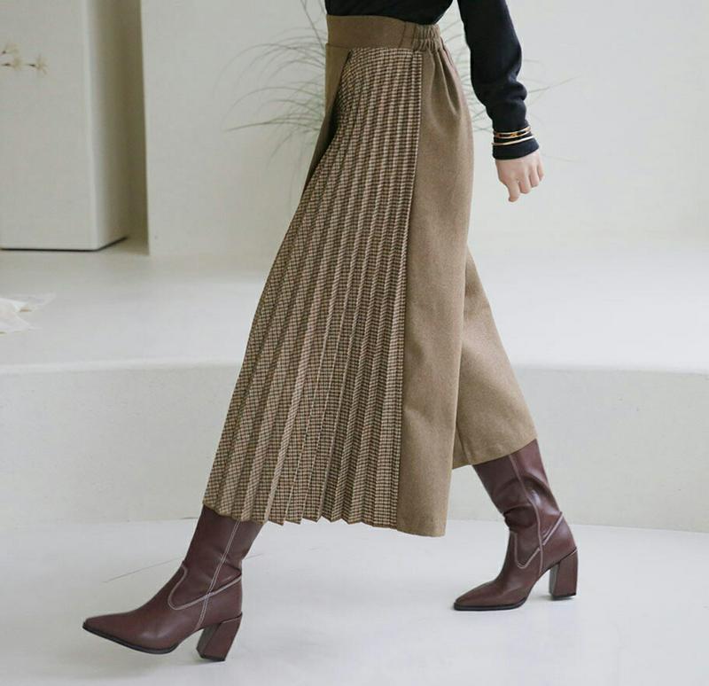 【只今10%OFF】チェック配色プリーツパンツ・全2色・b65436 レディース 【pt】【パンツ ズボン ロングパンツ ワイドパンツ ワイド プリーツ プリーツパンツ チェック柄 シック 大人 ラップデザイン ラップパンツ 秋 冬 韓国 ファッション】【ハイホリHIHOLLI】