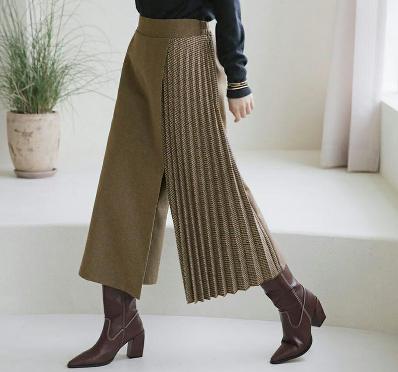 【只今10%OFF】チェック配色プリーツパンツ・全2色・b65436 レディース 【pt】【パンツ ズボン ロングパンツ ワイドパンツ ワイド プリーツ プリーツパンツ チェック柄 シック 大人 ラップデザイン ラップパンツ 秋 冬 韓国 ファッション】【ハイホリHIHOLLI】