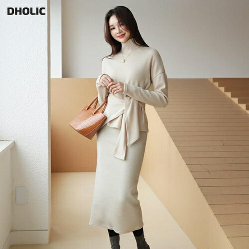 【只今10%OFF】起毛Tシャツ&スカートSET・全2色・t61196 レディース 【ops】【セットアップ setup トップス 長袖 Tシャツ スカート ロングスカート 単色 無地 シンプル 大人 秋 冬 韓国 ファッション】