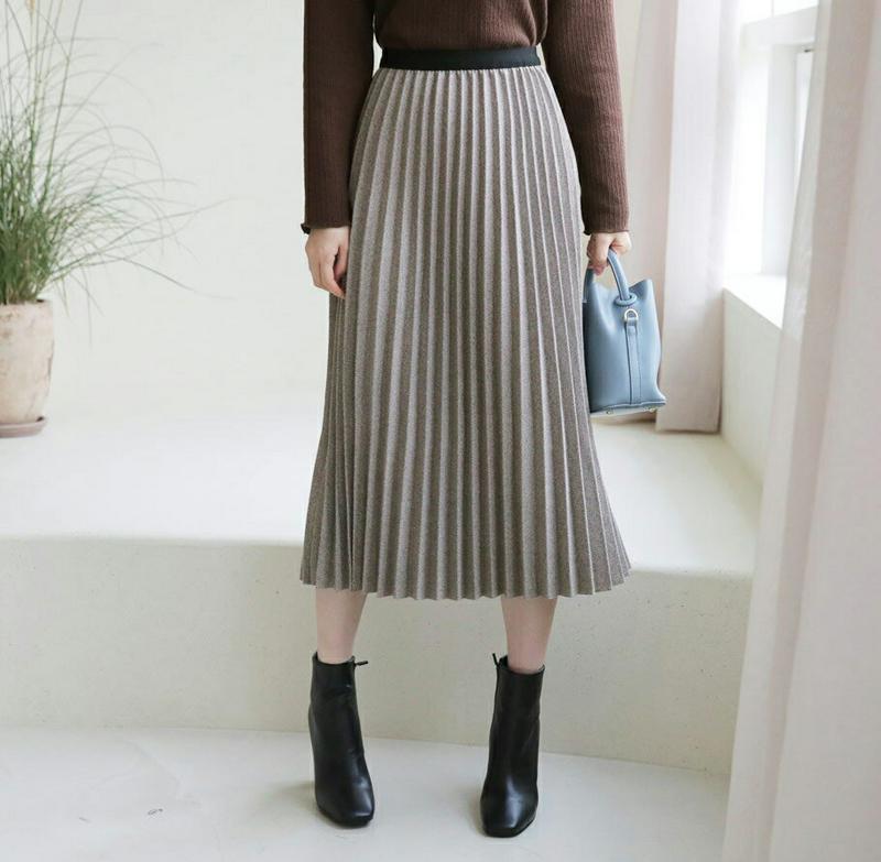 【只今10%OFF】ヘリンボーンプリーツスカート・全2色・b65430 レディース 【sk】【スカート ロング ロングスカート プリーツ プリーツスカート ヘリンボーン 大人 シック ウエストゴム フレア フレアスカート 秋 冬 韓国 ファッション】【ハイホリHIHOLLI】
