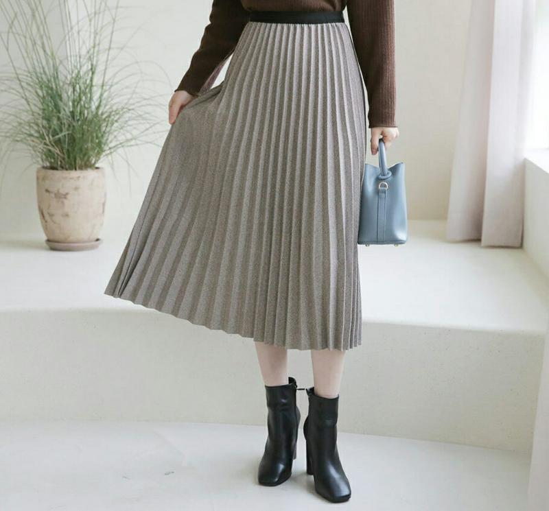【只今10%OFF】ヘリンボーンプリーツスカート・全2色・b65430 レディース 【sk】【スカート ロング ロングスカート プリーツ プリーツスカート ヘリンボーン 大人 シック ウエストゴム フレア フレアスカート 秋 冬 韓国 ファッション】【ハイホリHIHOLLI】