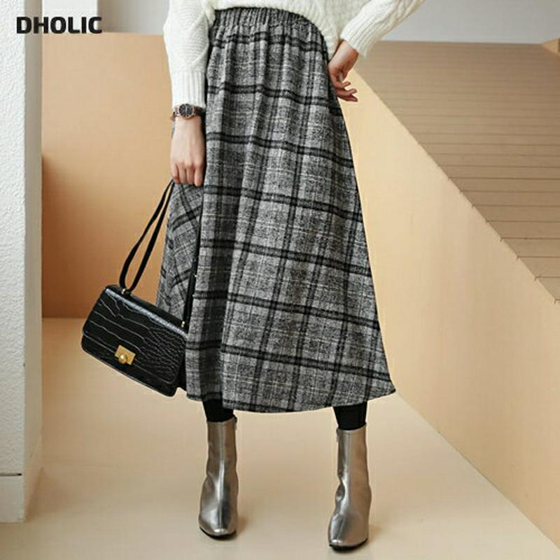 【只今10%OFF】フレアチェックスカート・全2色・t61182 レディース 【sk】【スカート ロング ロングスカート チェック柄 フレア フレアスカート 大人 シック ウエストゴム ウール 秋 冬 韓国 ファッション】