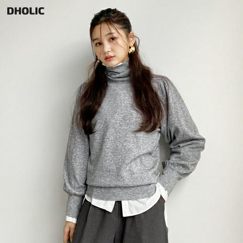 【只今10%OFF】タートルネックパフニット・全5色・t61195 レディース 【tops】【トップス ニット ニットトップス タートルネック タートル 単色 無地 シンプル カジュアル パフスリーブ ボリューム袖 パフ袖 かわいい 秋 冬 韓国 ファッション】
