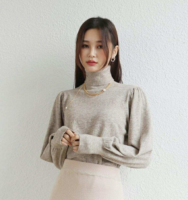 【只今10%OFF】タートルネックパフニット・全5色・t61195 レディース 【tops】【トップス ニット ニットトップス タートルネック タートル 単色 無地 シンプル カジュアル パフスリーブ ボリューム袖 パフ袖 かわいい 秋 冬 韓国 ファッション】