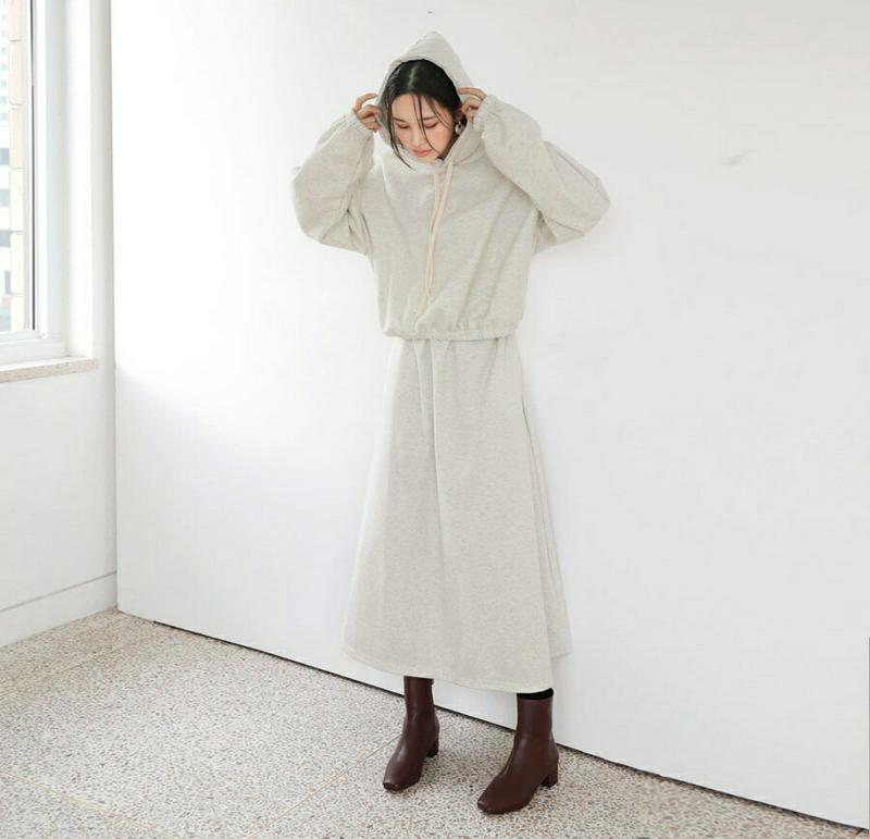 裏起毛フーディ&スカートSET・全4色・b61167 レディース 【ops】【セットアップ setup トップス パーカ フーディ フーディー 長袖 スカート ロングスカート 裏起毛 シンプル 単色 無地 冬 韓国 ファッション】