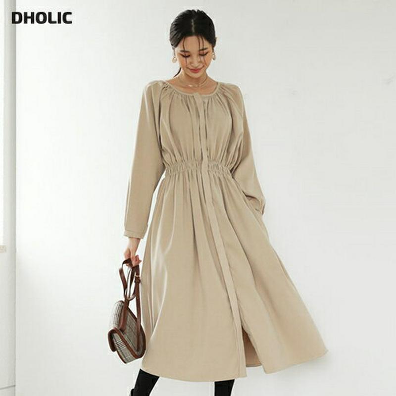 フライフロントギャザーワンピース・全3色・t61203 レディース 【ops】【ワンピース ロング ロングワンピース ギャザー 長袖 フライフロント 単色 無地 シンプル 大人 ナチュラル 秋 冬 韓国 ファッション】