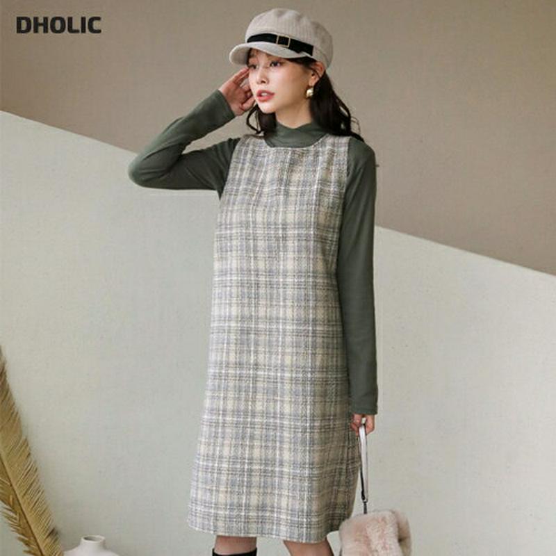 【只今10%OFF】チェックスリーブレスワンピース・全2色・t65423 レディース 【ops】【ワンピース ミディ丈 ミディワンピース チェック柄 スリーレス ノースリーブ レイヤード 大人 Hライン かわいい 秋 冬 韓国 ファッション】【ハイホリHIHOLLI】