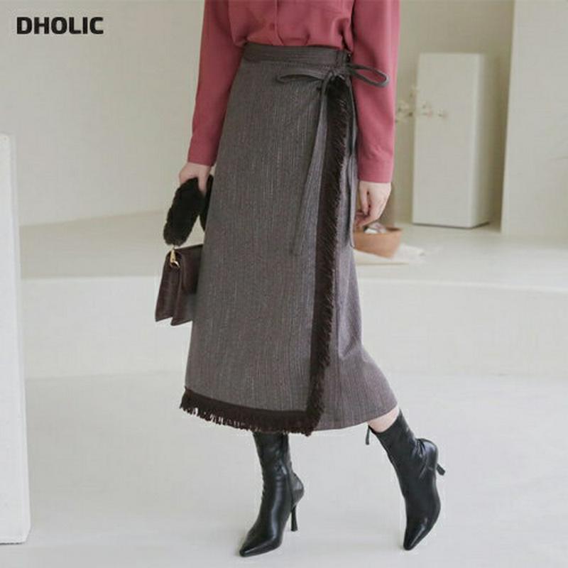 【只今10%OFF】フリンジラップスカート・全2色・t65435 レディース 【sk】【スカート ロング ロングスカート ラップデザイン ラップスカート フリンジ カジュアル 秋 冬 韓国 ファッション】【ハイホリHIHOLLI】