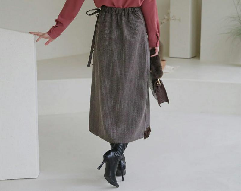 【只今10%OFF】フリンジラップスカート・全2色・t65435 レディース 【sk】【スカート ロング ロングスカート ラップデザイン ラップスカート フリンジ カジュアル 秋 冬 韓国 ファッション】【ハイホリHIHOLLI】