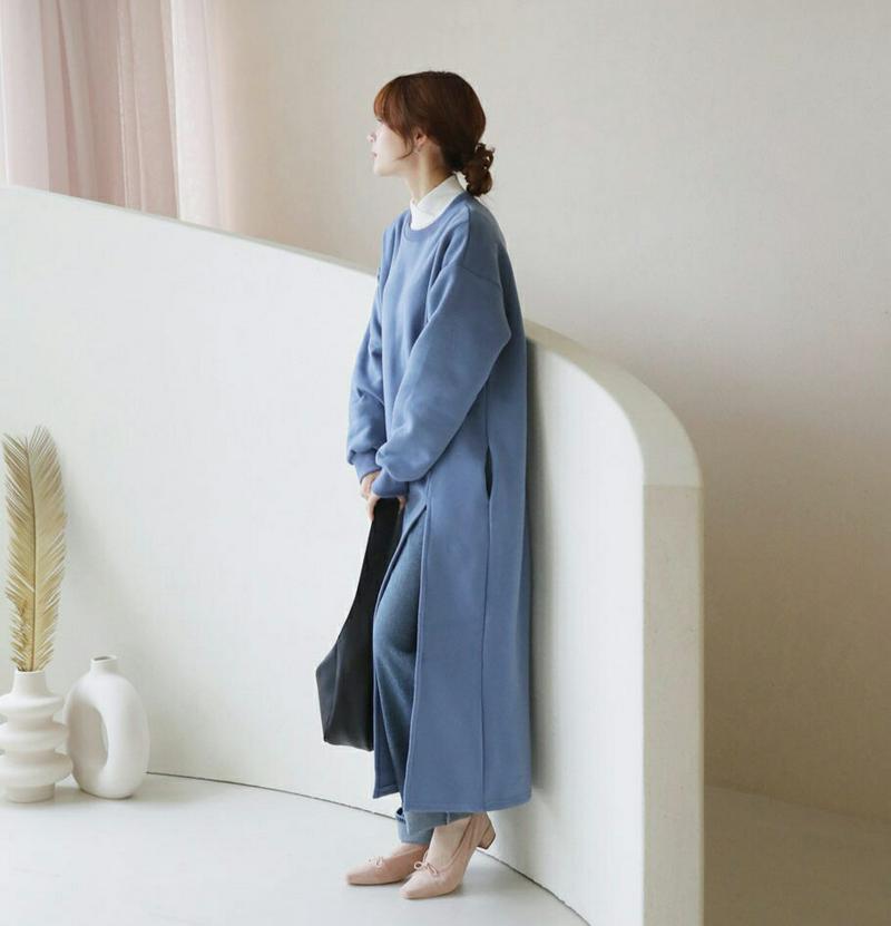 【只今10%OFF】裏起毛ロングスウェット・全3色・b32613 レディース 【ops】【ワンピース ロング ロングワンピース 長袖 スウェット スウェットワンピース 裏起毛 スリット 深スリット カジュアル ラフ 秋 冬 韓国 ファッション】【ハイホリHIHOLLI】