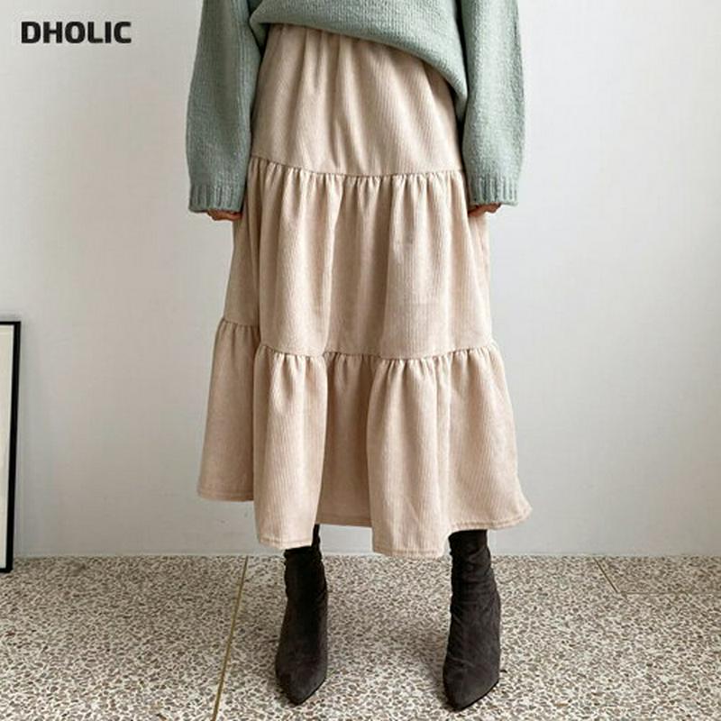 【只今10%OFF】コーデュロイティアードスカート・全4色・b61179 レディース 【sk】【スカート ロング ロングスカート コーデュロイ ティアード ティアードスカート フェミニン ウエストゴム 春 秋 韓国 ファッション】