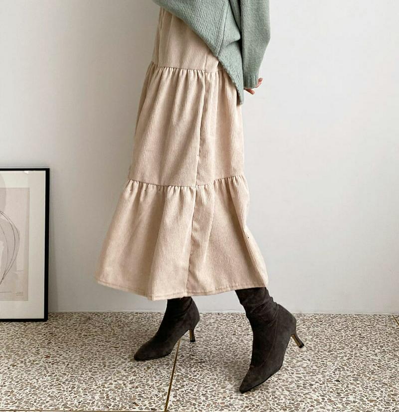 【只今10%OFF】コーデュロイティアードスカート・全4色・b61179 レディース 【sk】【スカート ロング ロングスカート コーデュロイ ティアード ティアードスカート フェミニン ウエストゴム 春 秋 韓国 ファッション】