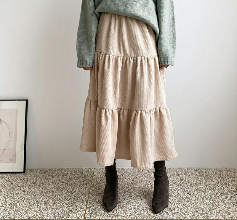 【只今10%OFF】コーデュロイティアードスカート・全4色・b61179 レディース 【sk】【スカート ロング ロングスカート コーデュロイ ティアード ティアードスカート フェミニン ウエストゴム 春 秋 韓国 ファッション】